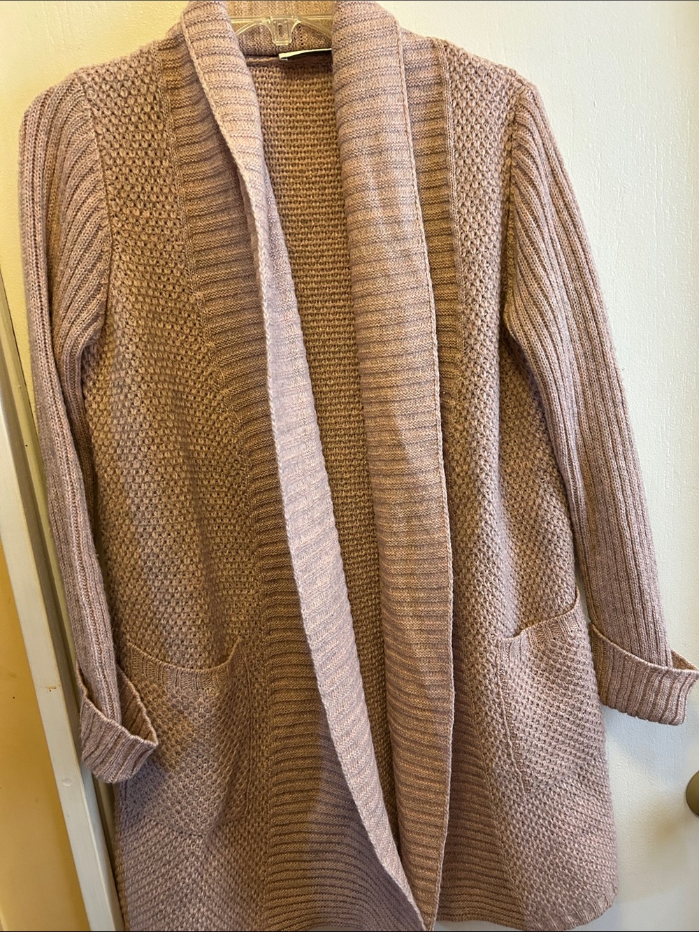 Open-Front Rib & Textured Knit Cardigan - Mauve Pink